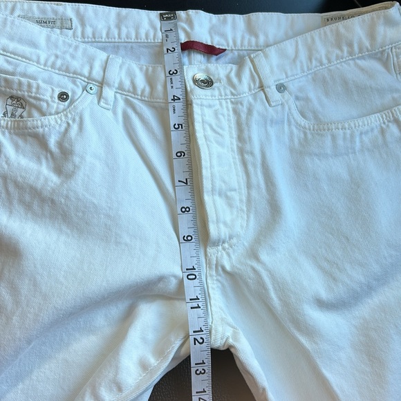 BRUNELLO CUCINELLI Mens Slim Fit Straight Leg Logo Embroidered Jeans White 35x32 - Picture 15 of 16